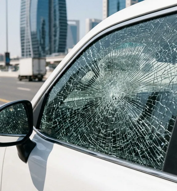 Creaked Front Passenger Window Glass Replacement Services in Dubai